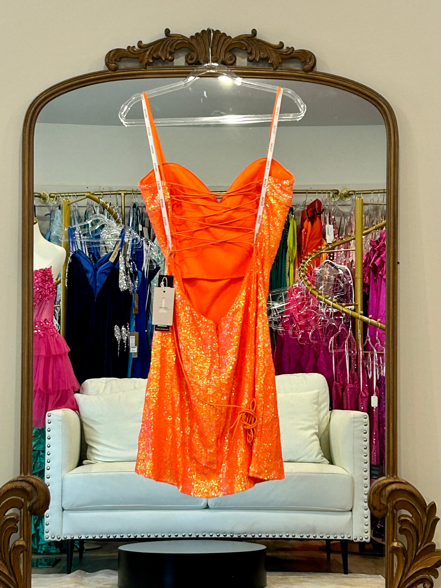 Jovani Orange cocktail with corset back NWT sz 16